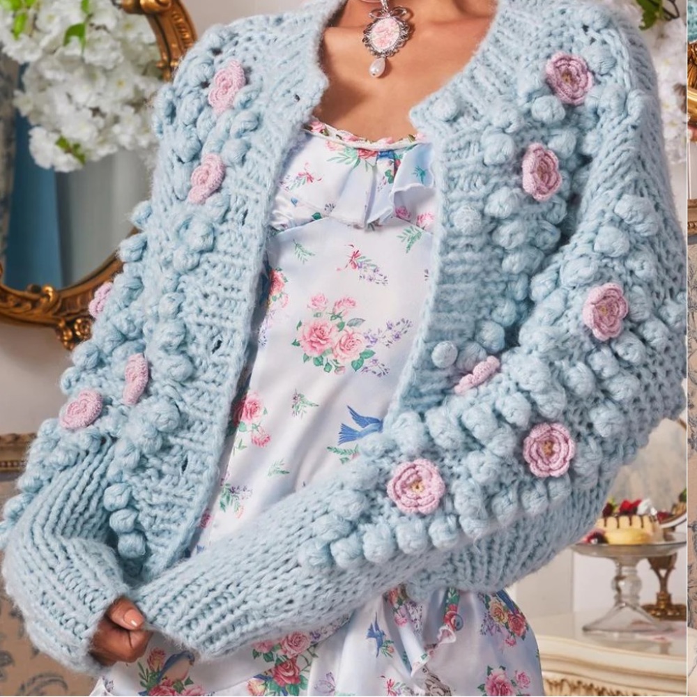 Baby Flower Patch Knit Cardigan Sz S